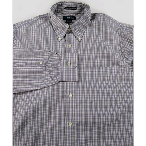 Lands' End Other - Lands' End Shirt Mens 15-33 M Purple Plaid No Iron Oxford Button Down Preppy